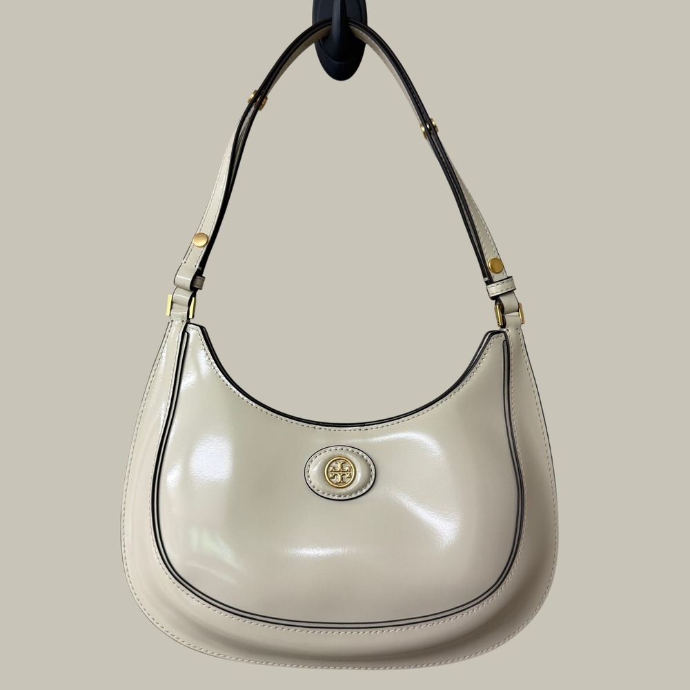 Tory Burch Robinson Spazzolato Leather Convertible Crescent Bag Cream Dressy Y2K
